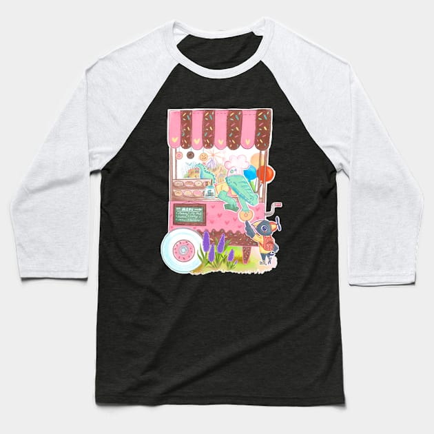 Pastel Alligator Selling Carnival Donuts Baseball T-Shirt by narwhalwall